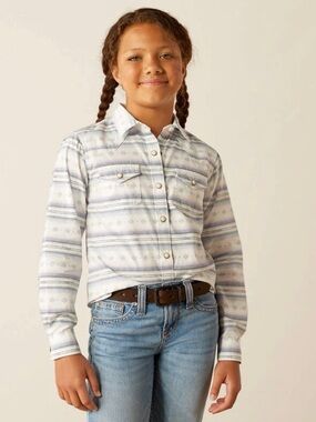 Ariat Girls' White and Light Blue Striped Button-Down Shirt